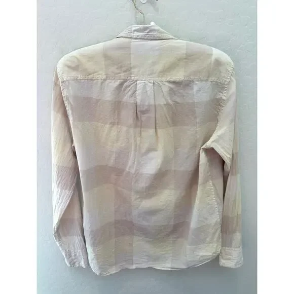 EVERLANE | Relaxed Air Shirt Beige Plaid Button Down 100% Cotton | Size 2 - Picture 4 of 6